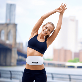 Stone Abdominal Massager - Dual Rotating Heads with 6 Red Lights, 5 Modes 3 Speeds 3 Heat Settings, 2500mAh Rechargeable