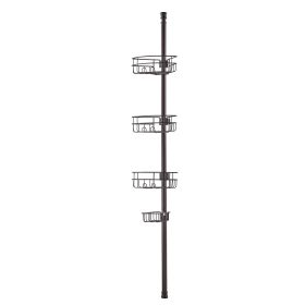 VEVOR Shower Corner Caddy Tension Pole, 39" to 125" High, Multi-Functional Shower Tension Pole with Strong Load-Bearing Tray