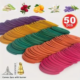 50pcs Spiral Incense, Lemongrass, Rose, Jasmine, Lavender Orange Aromatherapy Coils, Burning Time 3-4 Hours Suitable for Air Purification, Yoga (Style: 50PCS Lavender)